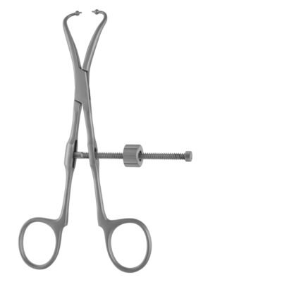 Kynea Surgical gClamp Bone Fragment Forceps 6.5 Inch Curved Ball Tips 3.0mm with Speedlock on white background