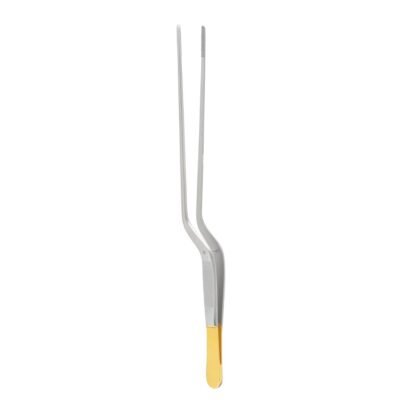 Kynea Surgical Adson Bayonet Dressing Forceps 8.5 Inch Serrated on white background gold plated