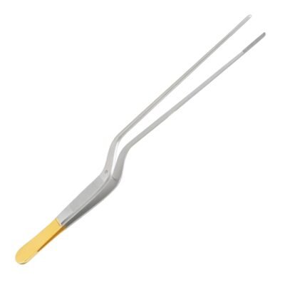 Kynea Surgical Adson Bayonet Dressing Forceps 8.5 Inch Serrated on white background gold plated