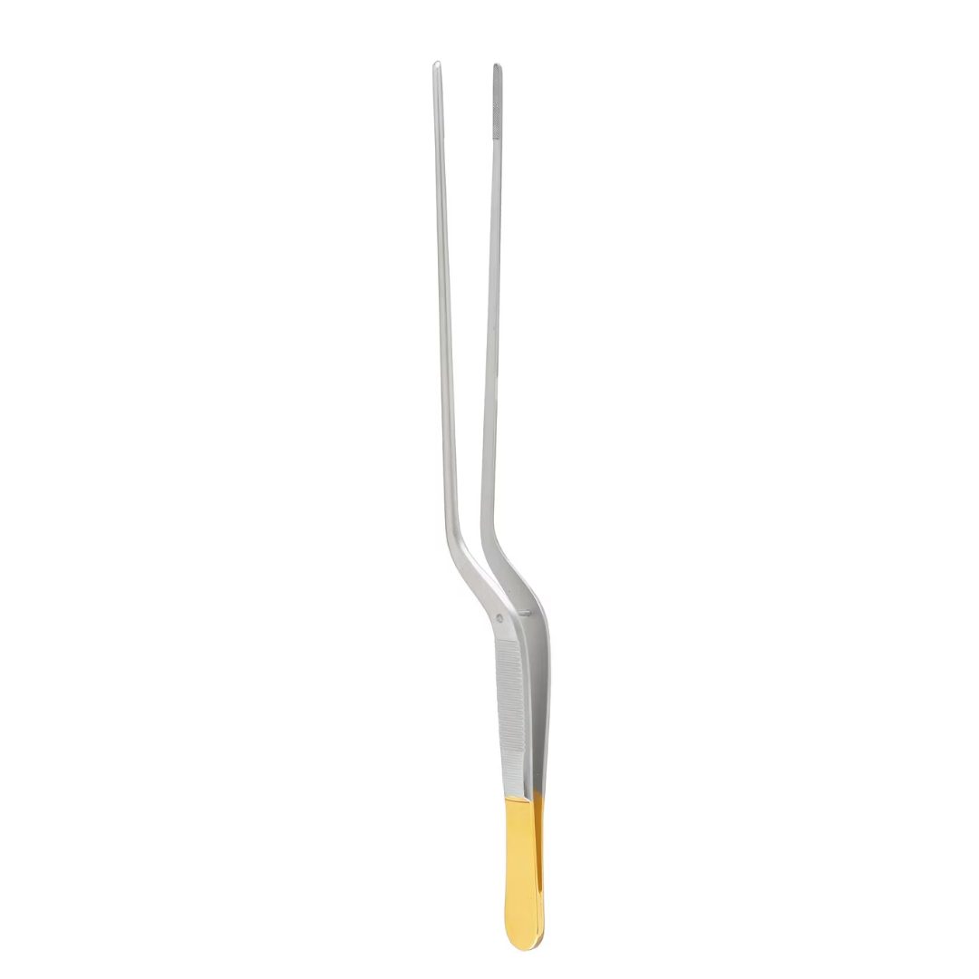 Kynea Surgical Adson Bayonet Dressing Forceps 8.5 Inch Serrated on white background gold plated