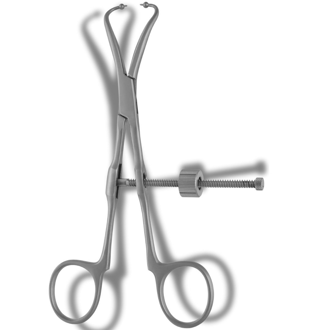 Kynea Surgical gClamp Bone Fragment Forceps 6.5 Inch Curved Ball Tips 3.0mm with Speedlock on white background