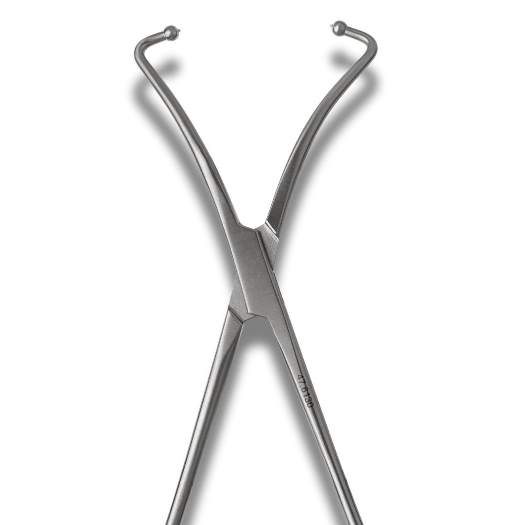 Kynea Surgical Bone Forceps 6.5 Inch Curved with 3.0mm Ball Tips and Ratchet on white background