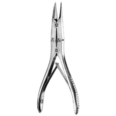 Boehler Bone Forceps 5 3/4 inch curved delicate double-action surgical instrument on white background