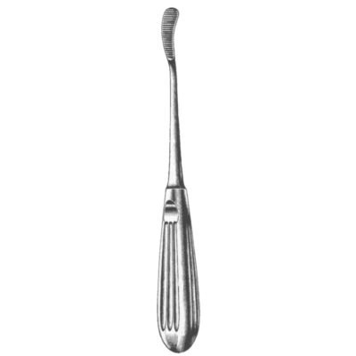 Aufricht Rasp 8 inch with 9mm curved tip and downcutting serrations surgical instrument on white background