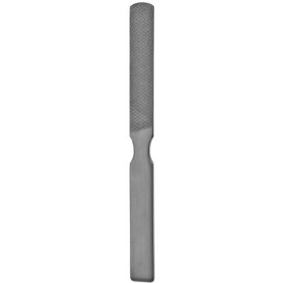 Bone File/Rasp 8.5-inch with 18mm fine and coarse serrations, dual-sided stainless steel surgical instrument on white background