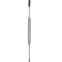 Miller Colburn Bone File #5 double ended 7.5 inch 6mm and 5.5mm straight downcutting oval serrated stainless steel surgical instrument on white background