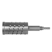 Bone mill cutting drum with 3.0mm holes, stainless steel surgical accessory on white background