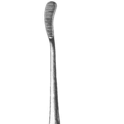 Aufricht Rasp 8 inch with 9mm curved tip and downcutting serrations surgical instrument on white background
