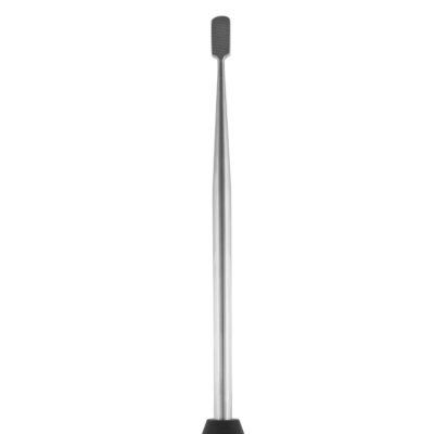 Double Handed Rasp – 17″ Straight, 9″ Black Plastic Handle, 10x20mm Plain/Cross Serrated Surgical Instrument on White Background, Kynea Surgical