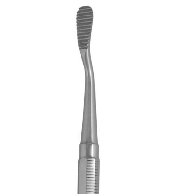 Miller Colburn Bone File #1 double ended 7 inch 5mm and 7mm straight downcutting oval serrated stainless steel surgical instrument on white background