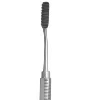 Miller Colburn Bone File #5 double ended 7.5 inch 6mm and 5.5mm straight downcutting oval serrated stainless steel surgical instrument on white background