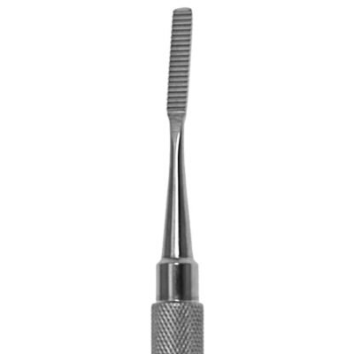 Bone Rasp #64 double ended 7 inch, 3mm and 4mm slight angle stainless steel surgical instrument on white background