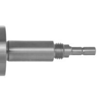 Bone mill cutting drum with 5.0mm holes, stainless steel surgical tool on white background