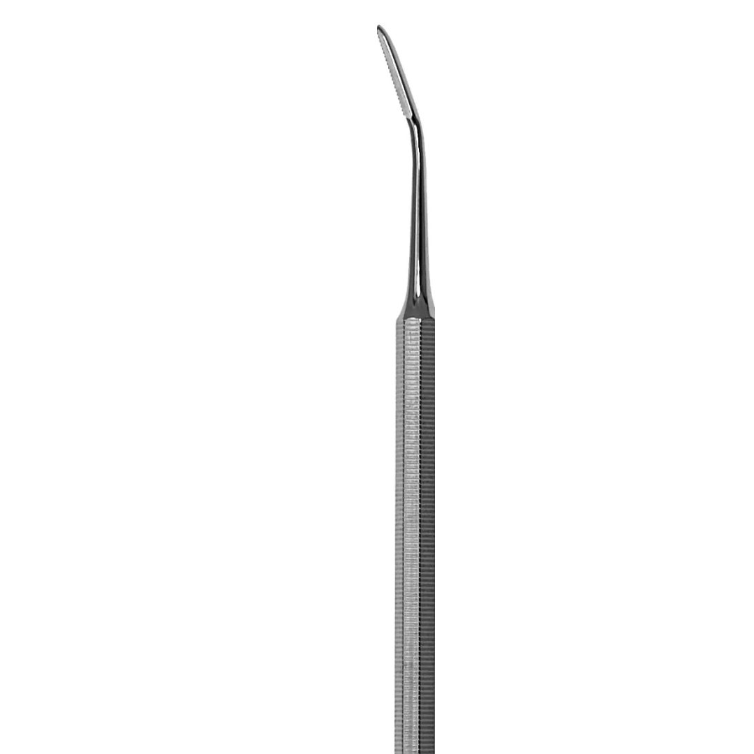 Bone file 6 inch, 2mm angled down tip, stainless steel surgical instrument on white background