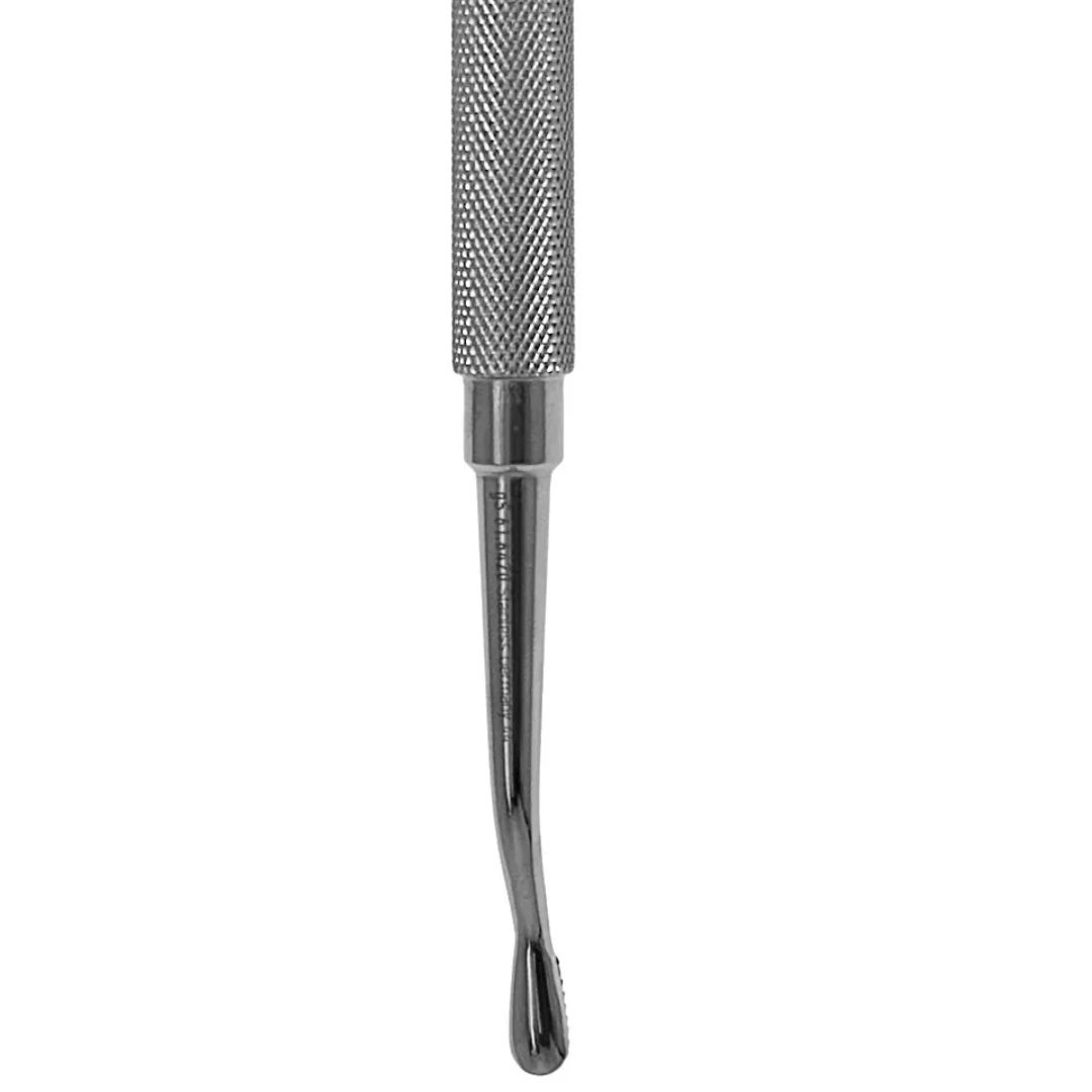 Double ended bone file 7 inch with 5mm curved-up and straight serrated ends surgical instrument on white background