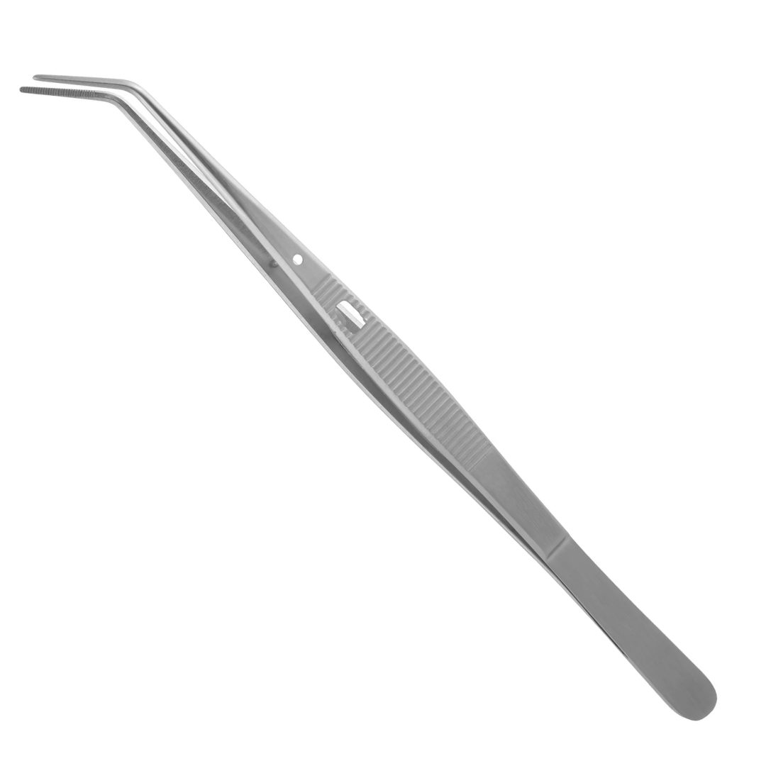 Kynea Surgical Cotton and Dressing Forceps 6 Inch Serrated Angled with Lock on white background