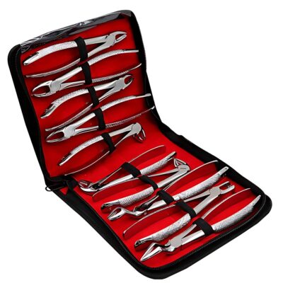 Kynea Surgical 10-piece stainless steel extracting forceps set for professional dental tooth extractions.
