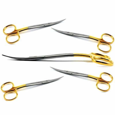 Kynea Surgical 11cm curved TC Lagrange shears, 5-piece set for dental gum and microsurgical procedures.