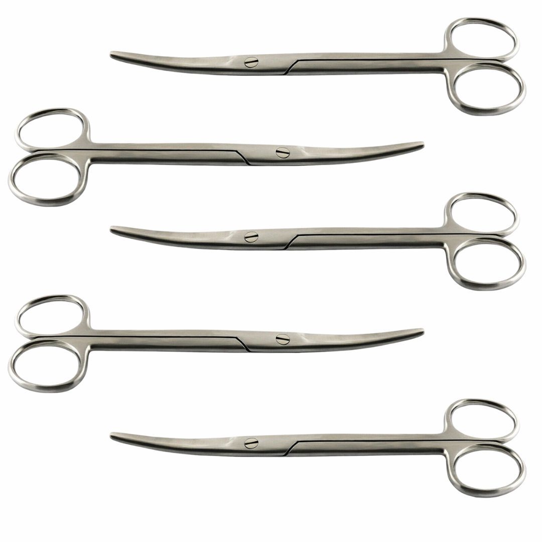 Kynea Surgical 5-piece set of 17cm curved Mayo scissors for surgical, operating room, and tissue cutting use.
