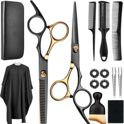 15 Pcs Professional Hair Cutting Scissors Shears Kit – Stainless Steel Hairdressing Tools for Salon and Home Use