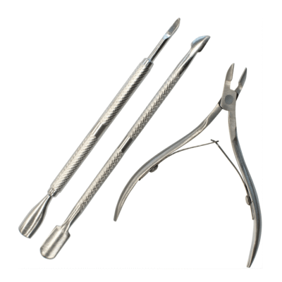 3-piece stainless steel cuticle care set — nippers, scissors and pushers