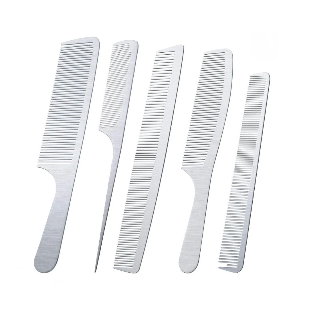 Shop the 5-Piece Stainless Steel Hair Cutting & Styling Comb Set by Kynea Surgical. Durable, rust-resistant, and professional-grade combs ideal for barbers and stylists.