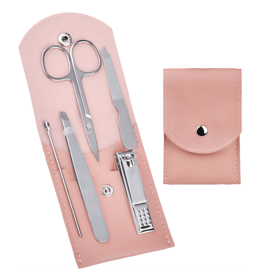 Travel Manicure Set 5 Pieces Stainless Steel Grooming Kit Silver Pink – Kynea Surgical