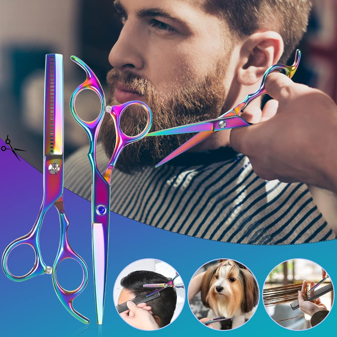 Kynea Surgical Professional Hairdressing Scissors & Thinning Shears Set – 6.0" stainless steel barber scissors kit with combs, clip, and case. Perfect for salon stylists and home hair cutting.