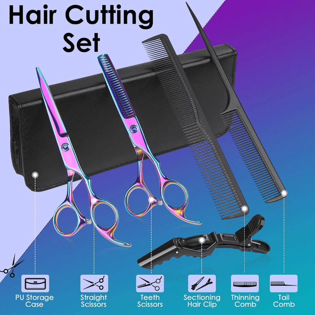 Kynea Surgical Professional Hairdressing Scissors & Thinning Shears Set – 6.0" stainless steel barber scissors kit with combs, clip, and case. Perfect for salon stylists and home hair cutting.