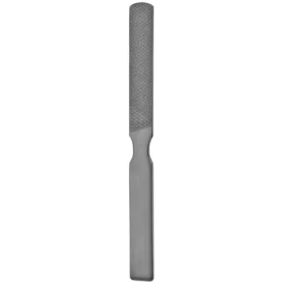 Bone File/Rasp 8.5-inch with 18mm fine and coarse serrations, dual-sided stainless steel surgical instrument on white background
