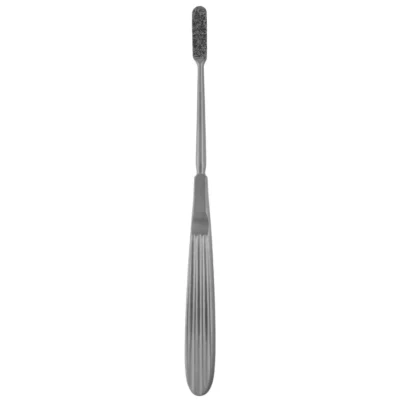 Diamond Nose Rasp – Single Ended 7 1/2″, 7mm x 25mm Curved surgical instrument on white background, Kynea Surgical