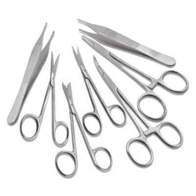 Kynea Surgical stainless steel curved iris gum scissors set of 3 for dental, tissue, and veterinary surgical use.