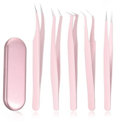 5 Pcs Eyelash Extension Tweezers Set | Pink Volume Lash Tweezers by Kynea Surgical