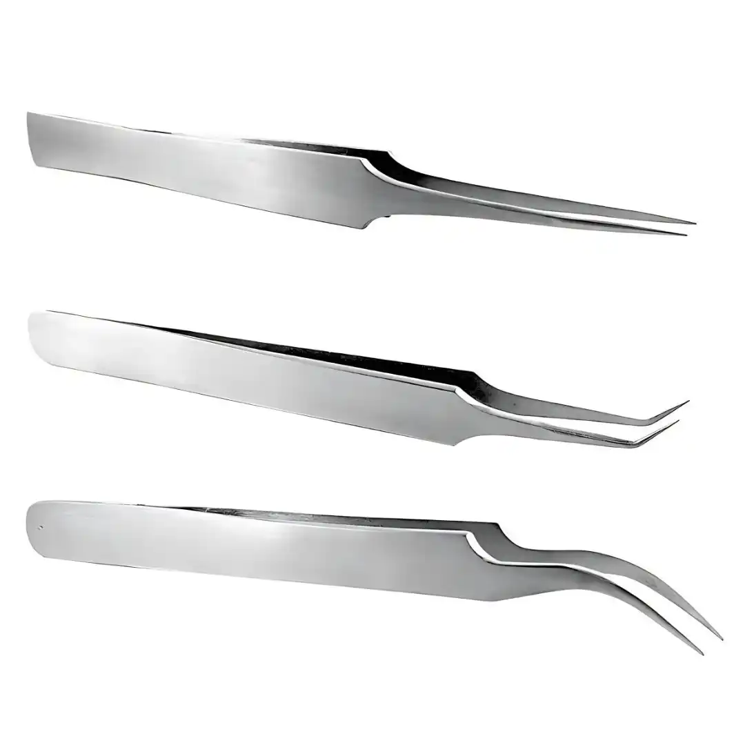 Kynea Surgical Hair Transplant Forceps Pack of 3 – Straight, Angular, Curved for FUE Hair Restoration on white background