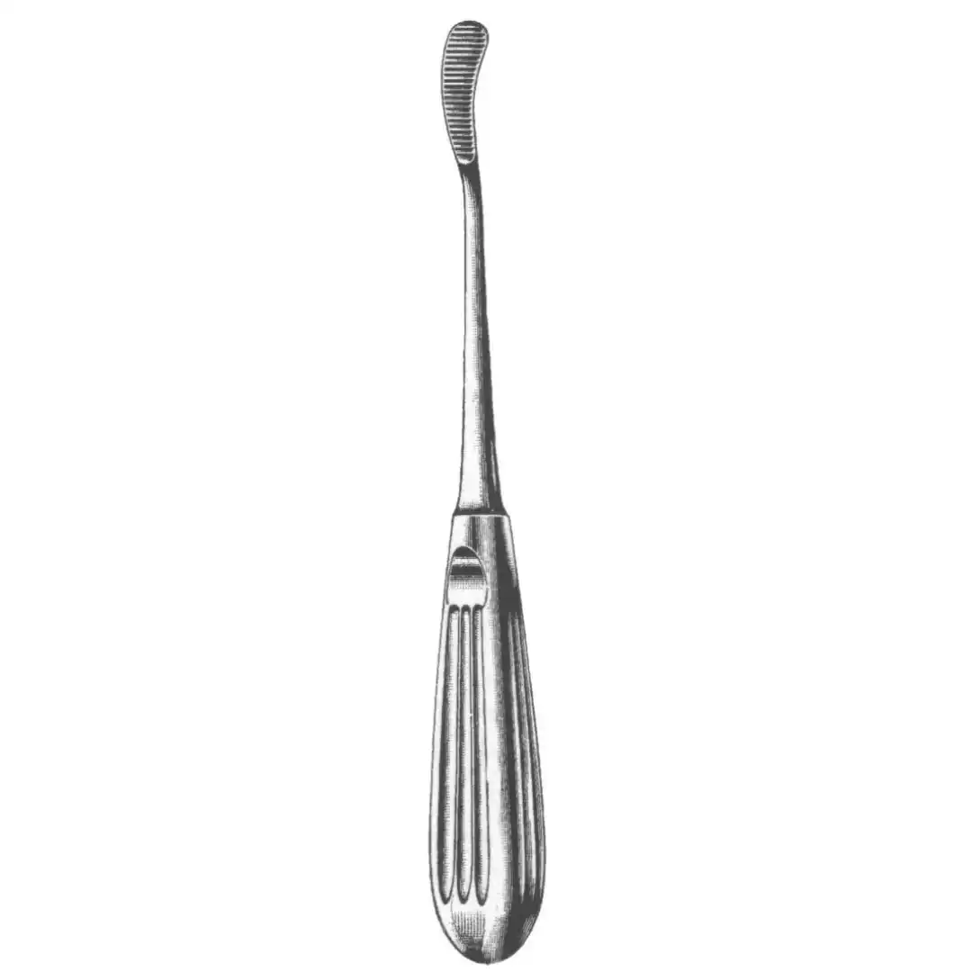 Aufricht Rasp 8 inch with 9mm curved tip and downcutting serrations surgical instrument on white background