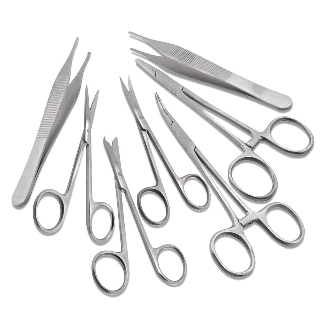 Kynea Surgical stainless steel curved iris gum scissors set of 3 for dental, tissue, and veterinary surgical use.