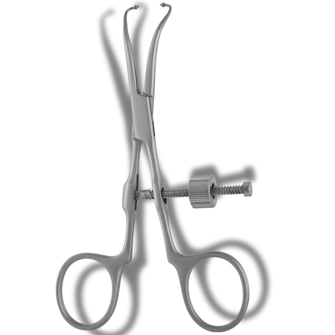 Shoulder percussion awl 8.5 inch large curved stainless steel on white background