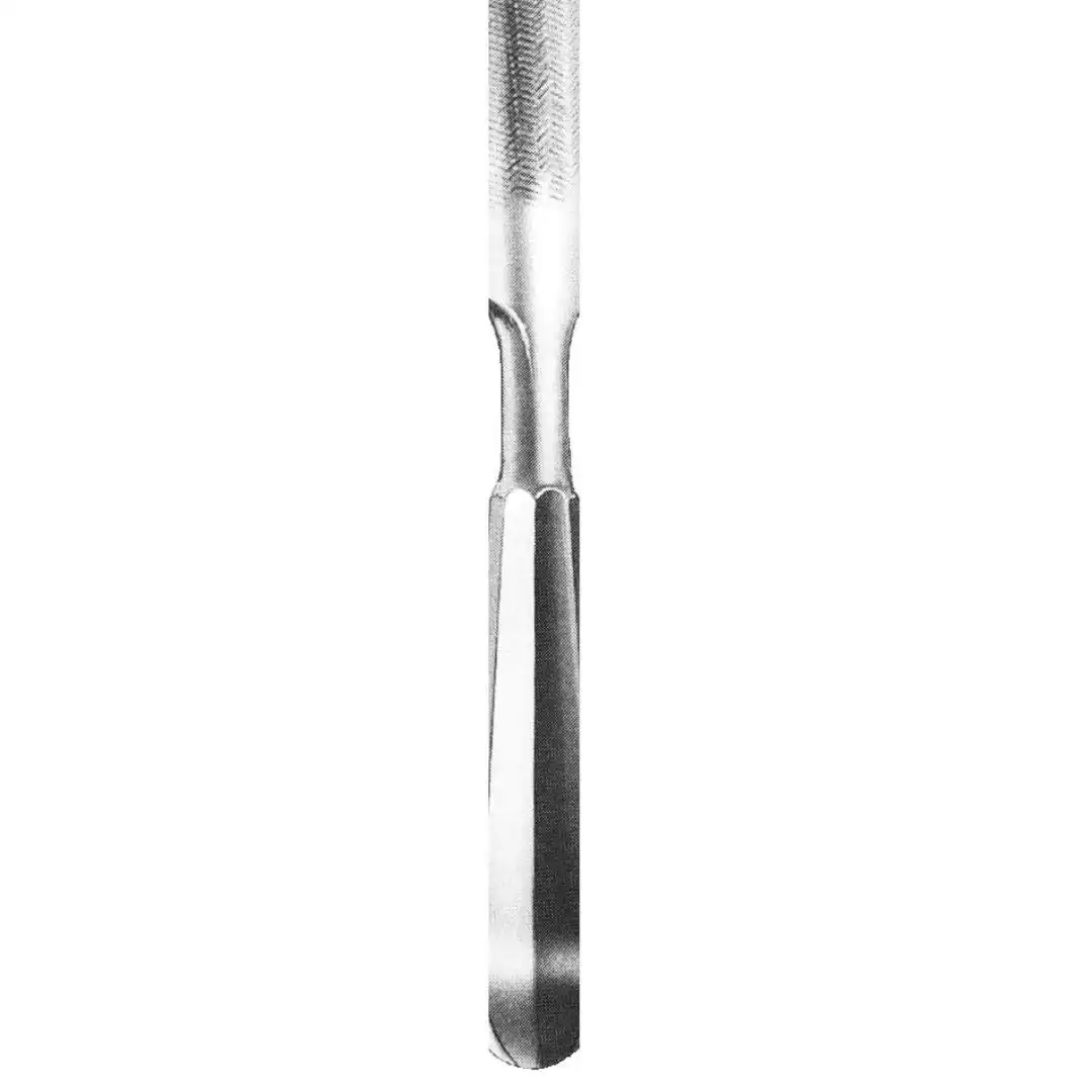 Bone File with 23mm convex/flat surfaces and tapered 6mm tip, surgical-grade stainless steel on white background