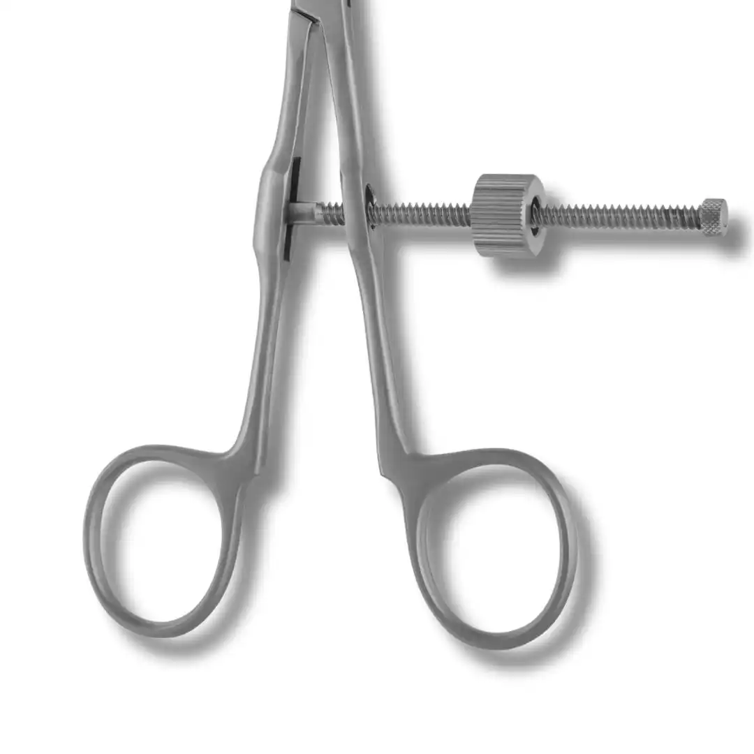 Kynea Surgical gClamp Bone Fragment Forceps 6.5 Inch Curved Ball Tips 3.0mm with Speedlock on white background